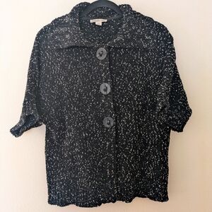 Coldwater Creek Black/White Chunky Knit Boxy Cardigan Oversized Buttons sz S